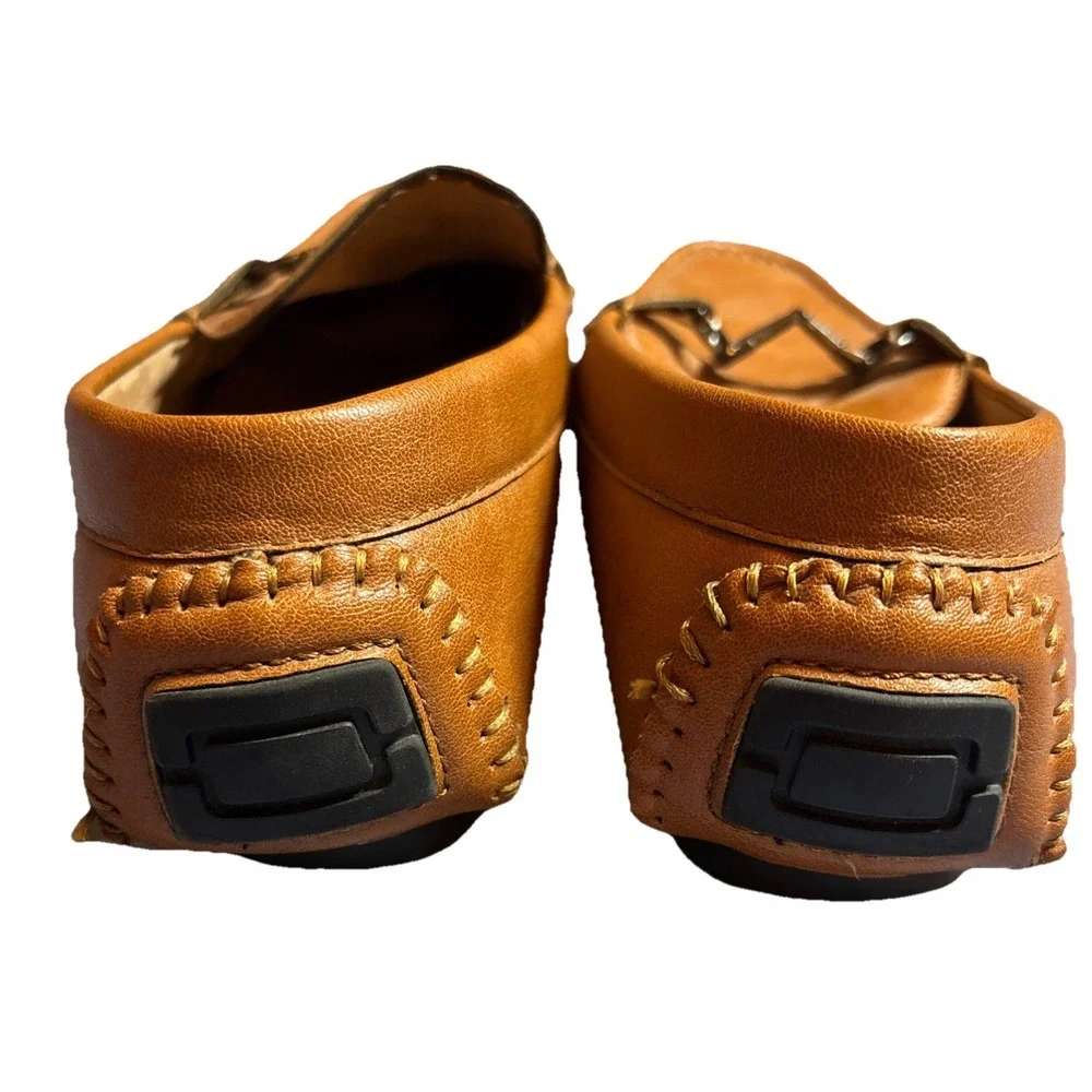 Henry Ferrera Collection Tan Loafers Metal Clasp Detail Size 11